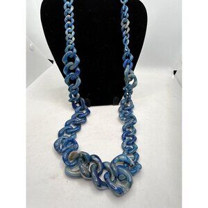 Plastic Resin Chunky Link Necklace Turquoise Gray Mingle